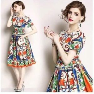 Printed Midi Dress Short Sleeve
